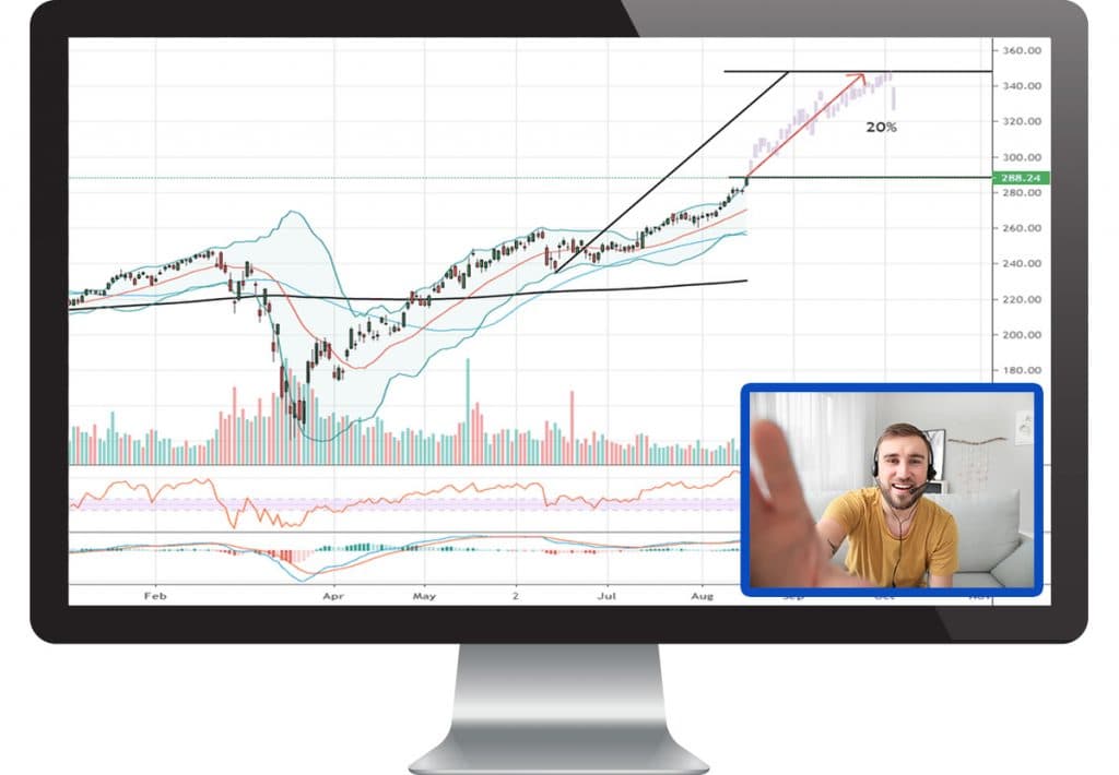 Altna live video streaming on a desktop monitor — chart with a video presenter pip